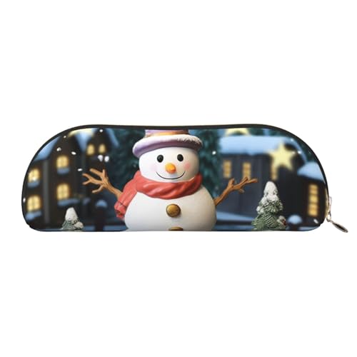 QGGHNISD Christmas Snowman2 Halbrunder Organizer - Kompakte und tragbare Kosmetiktasche aus Leder mit Metallreißverschluss Stifttasche, geeignet für Studenten oder Büro von QGGHNISD