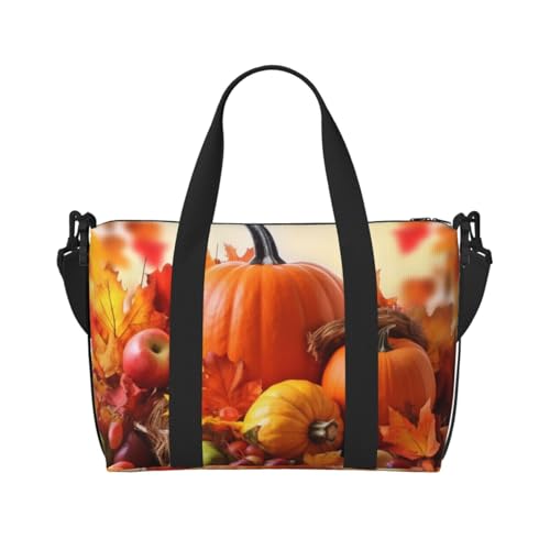QGGHNISD Color Explosion Crossbody Reisetasche – Wasserabweisende Handgepäck-Handtasche, große Kapazität Turnbeutel, Autumn Leaves Happy Thanksgiving Day Kürbis, Einheitsgröße von QGGHNISD