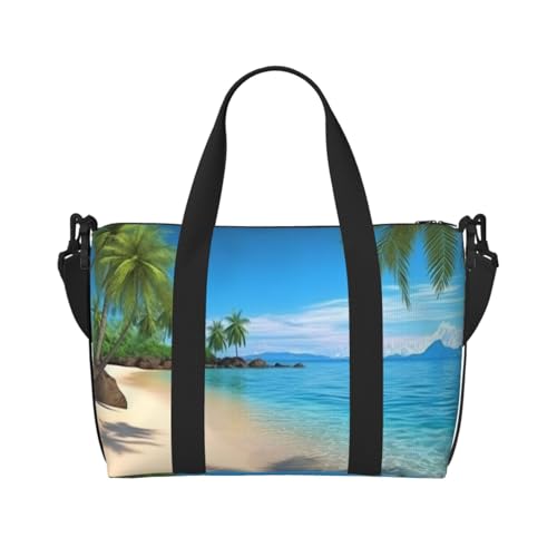 QGGHNISD Color Explosion Crossbody Reisetasche – Wasserabweisende Handgepäck-Handtasche, große Kapazität Turnbeutel, Hawaiianischer Strand mit Palmen, Einheitsgröße von QGGHNISD