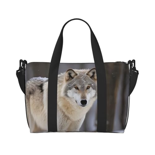 QGGHNISD Color Explosion Crossbody Reisetasche – Wasserabweisende Handgepäck-Handtasche, große Kapazität Turnbeutel, Wolf im Schnee, Einheitsgröße von QGGHNISD