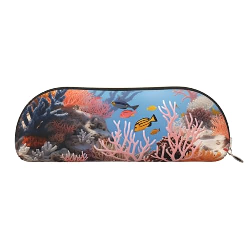 QGGHNISD Coral Reef Halbrunder Organizer - Kompakte und tragbare Kosmetiktasche aus Leder mit Metallreißverschluss Stifttasche, geeignet für Studenten oder Büro von QGGHNISD