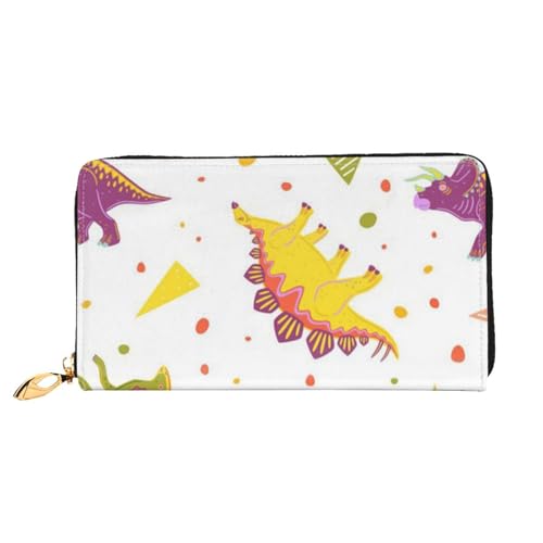 QGGHNISD Corgi Pattern Damen Geldbörse Leder Lang mit Reißverschluss Kartenfächer Bargeldfach Clutch Geldbörse, Dinosaurier, Einheitsgröße von QGGHNISD