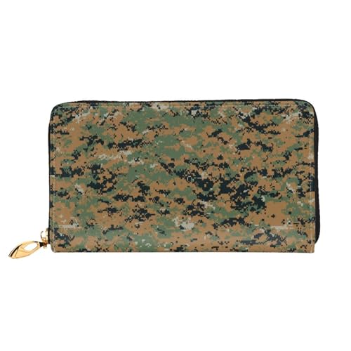 QGGHNISD Corgi Pattern Damen Geldbörse Leder Lang mit Reißverschluss Kartenfächer Bargeldfach Clutch Geldbörse, Grün Armee Digital Camouflage, Einheitsgröße von QGGHNISD
