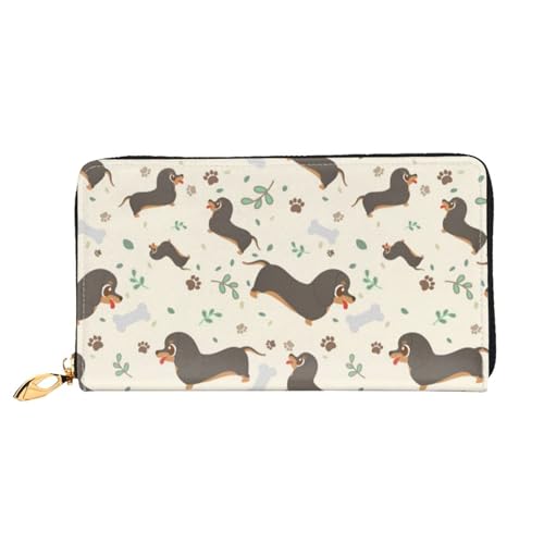 QGGHNISD Corgi Pattern Damen Geldbörse Leder Lang mit Reißverschluss Kartenfächer Bargeldfach Clutch Geldbörse, I Love My Dog Dachshunds, Einheitsgröße von QGGHNISD