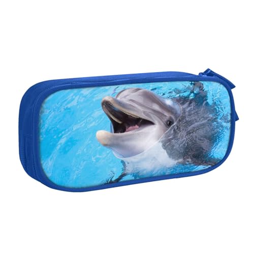 QGGHNISD Delfin-Federtasche, großes Fassungsvermögen, doppellagig, mit Trennwand, Schreibwaren-Tasche, Reißverschluss, niedlich, bedruckt, Kosmetiktasche für Schule, Büro, Reisen, blau, Einheitsgröße QGGHNISD Delfin-Federtasche, großes Fassungsvermögen, doppellagig, mit Trennwand, Schreibwaren-Tasche, Reißverschluss, niedlich, bedruckt, Kosmetiktasche für Schule, Büro, Reisen, blau, Einheitsgröße von QGGHNISD