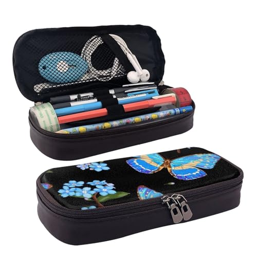 QGGHNISD Delphin in The Coral Reef Leder-Federmäppchen, große Kapazität, langlebige Bleistiftbox, Schüler-Schreibwaren-Tasche, geeignet für Schreibwaren/Kosmetik/Kleinigkeiten, Schmetterling von QGGHNISD