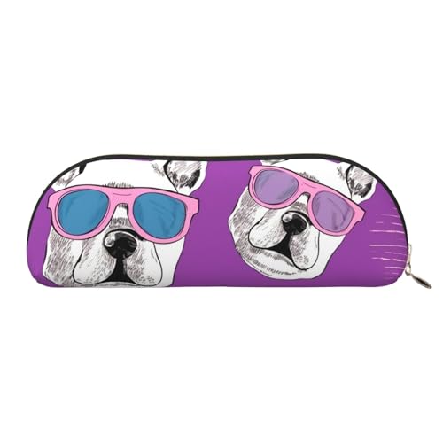 QGGHNISD Dog Wear Halbrunder Organizer aus Leder mit violettem Sonnenbrillenmuster, kompakte und tragbare Kosmetiktasche aus Leder mit Metallreißverschluss, geeignet für Studenten oder Büro von QGGHNISD