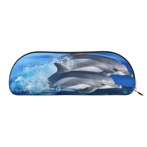 QGGHNISD Dolphin Family Halbrunder Organizer - Kompakte und tragbare Kosmetiktasche aus Leder mit Metallreißverschluss Stifttasche, geeignet für Studenten oder Bürogebrauch von QGGHNISD