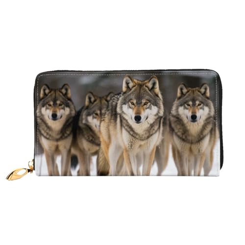QGGHNISD Drummer Damen Geldbörse Leder Lang mit Reißverschluss Kartenfächer Bargeldfach Clutch Geldbörse, Packung Wolves_75800150, Einheitsgröße von QGGHNISD