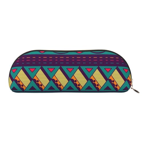 QGGHNISD Easter Bunny Halbrunder Organizer - Kompakte und tragbare Kosmetiktasche aus Leder mit Metallreißverschluss Stifttasche, geeignet für Studenten oder Büro, Ethnisches geometrisches Muster, von QGGHNISD