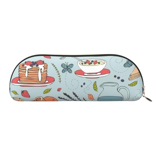 QGGHNISD Easter Bunny Halbrunder Organizer - Kompakte und tragbare Kosmetiktasche aus Leder mit Metallreißverschluss Stifttasche, geeignet für Studenten oder Büro, Kuchen, Kaffee, Brot, Erdbeere, von QGGHNISD