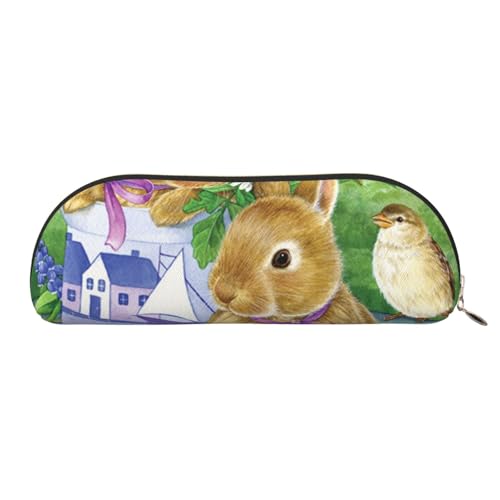 QGGHNISD Easter Bunny Halbrunder Organizer - Kompakte und tragbare Kosmetiktasche aus Leder mit Metallreißverschluss Stifttasche, geeignet für Studenten oder Büro, Osterhase, Einheitsgröße, von QGGHNISD