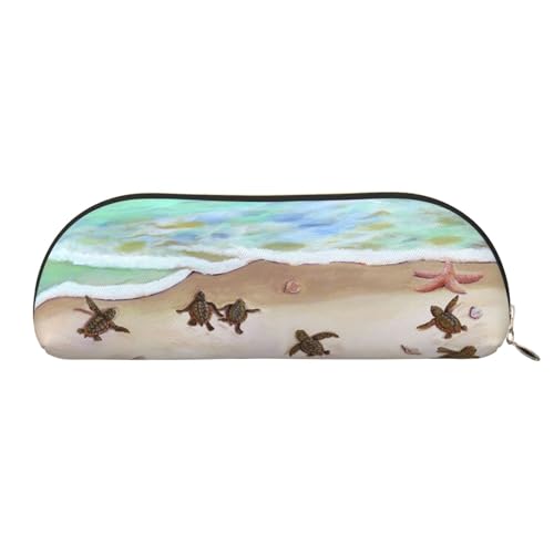 QGGHNISD Easter Bunny Halbrunder Organizer - Kompakte und tragbare Kosmetiktasche aus Leder mit Metallreißverschluss Stifttasche, geeignet für Studenten oder Büro, Schildkröten am Strand, von QGGHNISD