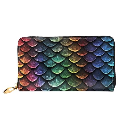 QGGHNISD Elephant Painting Damen Lang Leder Geldbörse mit Reißverschluss Kartenfächer Bargeldfach Clutch Geldbörse, Drachenwaage., Einheitsgröße von QGGHNISD