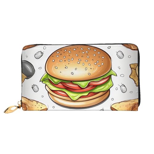 QGGHNISD Elephant Painting Damen Lang Leder Geldbörse mit Reißverschluss Kartenfächer Bargeldfach Clutch Geldbörse, Fast Food, Einheitsgröße von QGGHNISD