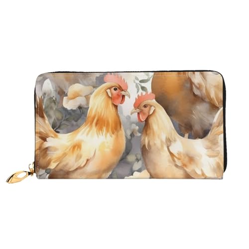 QGGHNISD Elephant Painting Damen Lang Leder Geldbörse mit Reißverschluss Kartenfächer Bargeldfach Clutch Geldbörse, Hühnerente, Einheitsgröße von QGGHNISD