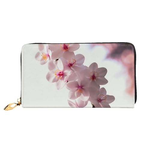 QGGHNISD Elephant Painting Damen Lang Leder Geldbörse mit Reißverschluss Kartenfächer Bargeldfach Clutch Geldbörse, Kirschblüten, Einheitsgröße von QGGHNISD