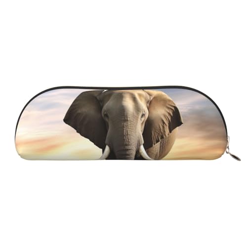 QGGHNISD Elephant Walking Halbrunder Organizer – Kompakte und tragbare Kosmetiktasche aus Leder mit Metallreißverschluss, Stiftebeutel, geeignet für Studenten oder Büro von QGGHNISD