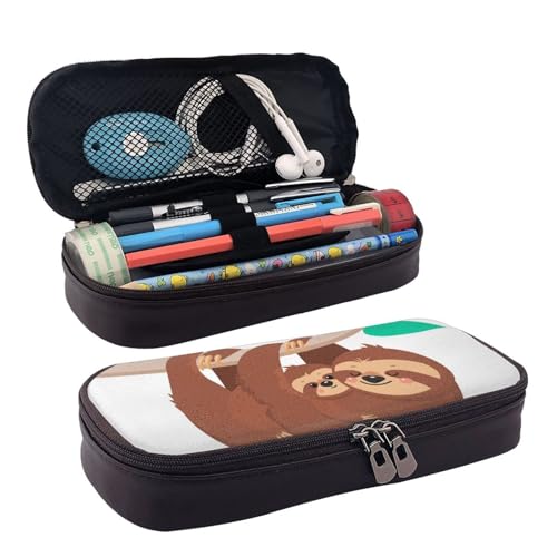 QGGHNISD Federmäppchen aus Leder mit Chemie-Druck, große Kapazität, langlebig, Federmäppchen, Schüler-Schreibwaren-Tasche, geeignet für Schreibwaren/Kosmetik/kleine Gegenstände, Faultier von QGGHNISD