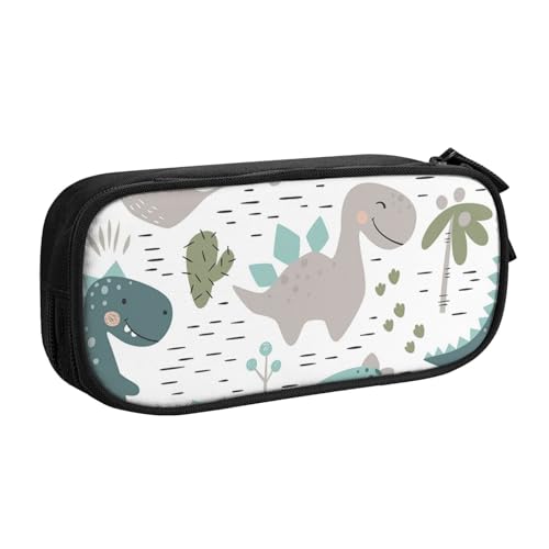 QGGHNISD Federmäppchen mit Cartoon-Dinosaurier-Motiv, großes Fassungsvermögen, doppellagig, mit Trennwand, Schreibwaren-Tasche, Reißverschluss, niedlich, bedruckt, Kosmetiktasche für Schule, Büro von QGGHNISD