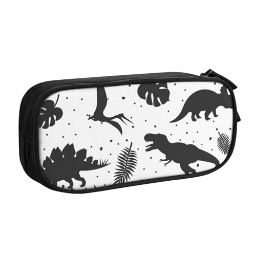 QGGHNISD Federmäppchen mit Dinosaurier-Blättern, großes Fassungsvermögen, doppellagig, mit Trennwand, Schreibwarentasche, Reißverschluss, niedlich, bedruckt, Kosmetiktasche für Schule, Büro, Reisen von QGGHNISD