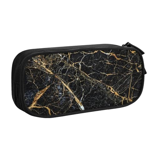 QGGHNISD Federmäppchen mit großem Fassungsvermögen, doppellagig, mit Trennwand, Schreibwaren-Tasche, Reißverschluss, niedlich, bedruckt, Kosmetiktasche für Schule, Büro, Reisen, Schwarz von QGGHNISD