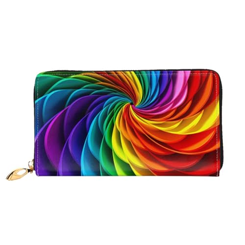 QGGHNISD Floral Damen Lang Leder Geldbörse mit Reißverschluss Kartenfächer Bargeldfach Clutch Geldbörse, Bunte Regenbogenfarben, Einheitsgröße von QGGHNISD