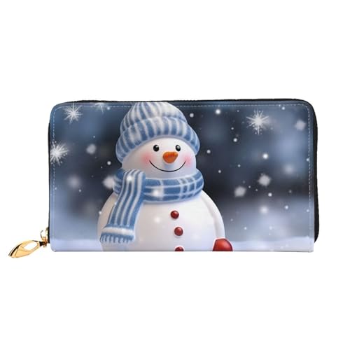 QGGHNISD Floral Damen Lang Leder Geldbörse mit Reißverschluss Kartenfächer Bargeldfach Clutch Geldbörse, Weihnachtlicher Schneemann, Einheitsgröße von QGGHNISD