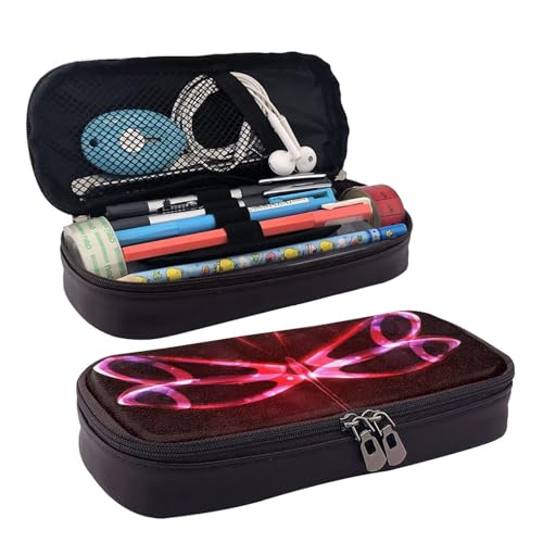 QGGHNISD Französische Bulldogge Leder-Federmäppchen, große Kapazität, langlebige Bleistiftbox, Schüler-Schreibwaren-Tasche, geeignet für Schreibwaren/Kosmetik/Kleinigkeiten, Glänzende Libelle von QGGHNISD