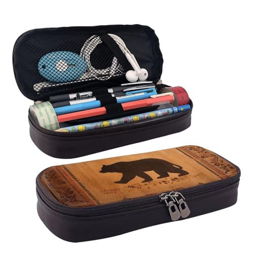 QGGHNISD Französische Bulldogge Leder-Federmäppchen, große Kapazität, langlebige Bleistiftbox, Schüler-Schreibwaren-Tasche, geeignet für Schreibwaren/Kosmetik/Kleinigkeiten, bär, Einheitsgröße von QGGHNISD