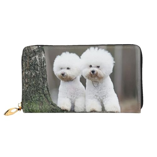QGGHNISD Fruit Strawberry Damen Lang Leder Geldbörse mit Reißverschluss Kartenfächer Bargeldfach Clutch Geldbörse, Bichon Frisé, Einheitsgröße von QGGHNISD