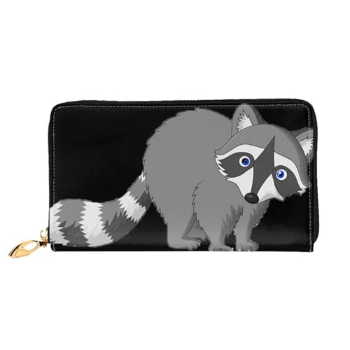 QGGHNISD Fruit Strawberry Damen Lang Leder Geldbörse mit Reißverschluss Kartenfächer Bargeldfach Clutch Geldbörse, Waschbär, Einheitsgröße von QGGHNISD