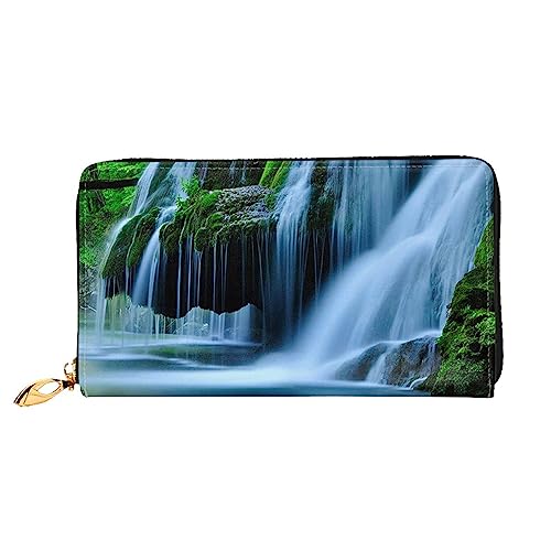 QGGHNISD Fruit Strawberry Damen Lang Leder Geldbörse mit Reißverschluss Kartenfächer Bargeldfach Clutch Geldbörse, Wasserfall-Malerei, Einheitsgröße von QGGHNISD