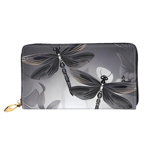 QGGHNISD Golden Sunset Glatzenadler Damen Lang Leder Geldbörse mit Reißverschluss Kartenfächer Bargeldfach Clutch Geldbörse, Libellen grau, Einheitsgröße QGGHNISD Golden Sunset Glatzenadler Damen Lang Leder Geldbörse mit Reißverschluss Kartenfächer Bargeldfach Clutch Geldbörse, Libellen grau, Einheitsgröße von QGGHNISD