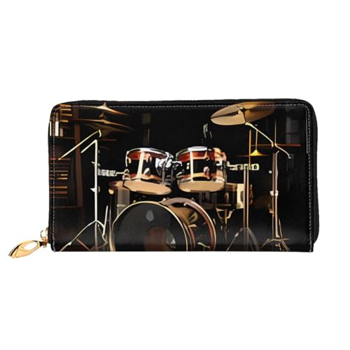 QGGHNISD Golden Sunset Glatzenadler Damen Lang Leder Geldbörse mit Reißverschluss Kartenfächer Bargeldfach Clutch Geldbörse, Schlagzeug-Set, Einheitsgröße von QGGHNISD