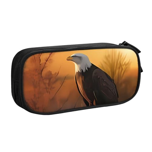 QGGHNISD Golden Sunset Weißkopfseeadler-Federmäppchen, großes Fassungsvermögen, doppellagig, mit Trennwand, Schreibwarentasche, Reißverschluss, niedlich, bedruckt, Kosmetiktasche für Schule, Büro von QGGHNISD