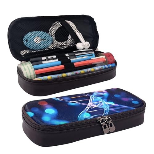 QGGHNISD Golden Sunset Weißkopfseeadler Leder-Federmäppchen, große Kapazität, langlebige Bleistiftbox, Schüler-Schreibwaren-Tasche, geeignet für Schreibwaren/Kosmetik/Kleinigkeiten, DNA Genetic Helix von QGGHNISD