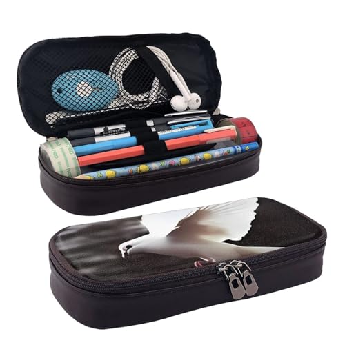 QGGHNISD Golden Sunset Weißkopfseeadler Leder-Federmäppchen, große Kapazität, langlebige Bleistiftbox, Schüler-Schreibwaren-Tasche, geeignet für Schreibwaren/Kosmetik/Kleinigkeiten, Fliegende Taube von QGGHNISD