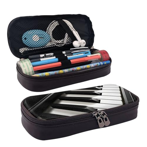 QGGHNISD Hahn und Henne Leder Federmäppchen Große Kapazität Langlebig Bleistift Box Student Schreibwaren Tasche Geeignet für Schreibwaren/Kosmetik/Kleinigkeiten, Klavierschlüssel, Einheitsgröße von QGGHNISD