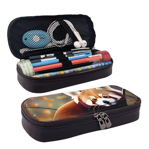 QGGHNISD Hahn und Henne Leder Federmäppchen Große Kapazität Langlebig Bleistift Box Student Schreibwaren Tasche Geeignet für Schreibwaren/Kosmetik/Kleinigkeiten, Red Panda, Einheitsgröße von QGGHNISD