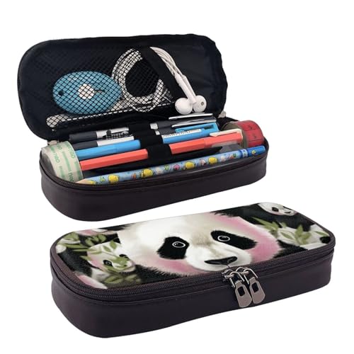 QGGHNISD Hahn und Henne Leder Federmäppchen Große Kapazität Langlebig Bleistift Box Student Schreibwaren Tasche Geeignet für Schreibwaren/Kosmetik/Kleinigkeiten, Schöner Panda-Aufdruck, Einheitsgröße von QGGHNISD
