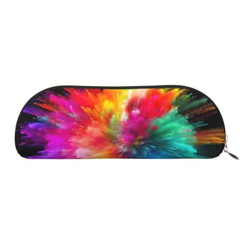 QGGHNISD Halbrunder Organizer aus Leder in Marmorfarbe, Rotgold, kompakte und tragbare Kosmetiktasche aus Leder mit Metallreißverschluss, geeignet für Studenten oder Büro, Farbexplosion, von QGGHNISD