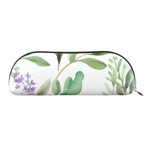 QGGHNISD Halbrunder Organizer aus Leder in Marmorfarbe, Rotgold, kompakte und tragbare Kosmetiktasche aus Leder mit Metallreißverschluss, geeignet für Studenten oder Büro, Grüne Blume, Aquarell, von QGGHNISD