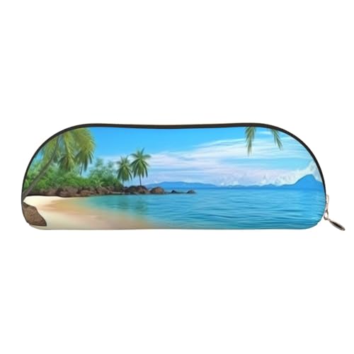 QGGHNISD Halbrunder Organizer aus Leder in Marmorfarbe, Rotgold, kompakte und tragbare Kosmetiktasche aus Leder mit Metallreißverschluss, geeignet für Studenten oder Büro, Hawaiianischer Strand mit von QGGHNISD