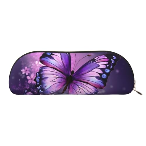 QGGHNISD Halbrunder Organizer aus Leder in Marmorfarbe, Rotgold, kompakte und tragbare Kosmetiktasche aus Leder mit Metallreißverschluss, geeignet für Studenten oder Büro, Schöne violette von QGGHNISD