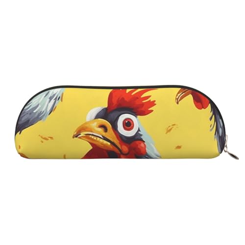 QGGHNISD Halbrunder Organizer aus schwarzem Marmor, kompakte und tragbare Kosmetiktasche aus Leder mit Metallreißverschluss, Stifttasche für Studenten oder Büro, Kunst Hühnermalerei, Einheitsgröße, von QGGHNISD