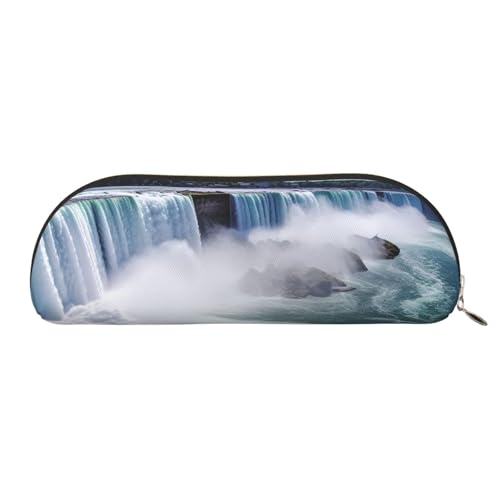 QGGHNISD Halbrunder Organizer für Landschaftsmalerei, kompakte und tragbare Kosmetiktasche aus Leder mit Metallreißverschluss, geeignet für Studenten oder Bürogebrauch, Niagara-Fälle, Einheitsgröße, von QGGHNISD