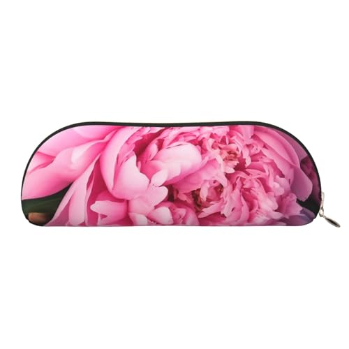 QGGHNISD Halbrunder Organizer für Landschaftsmalerei, kompakte und tragbare Kosmetiktasche aus Leder mit Metallreißverschluss, geeignet für Studenten oder Bürogebrauch, Rosa Pfingstrose, von QGGHNISD