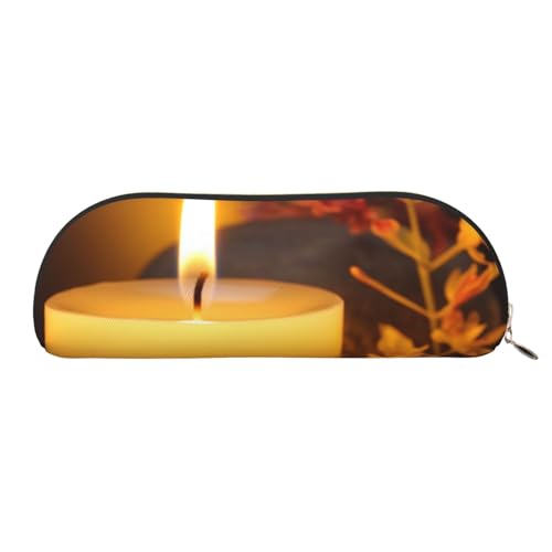 QGGHNISD Halbrunder Organizer für aromatische Kerzen, kompakte und tragbare Kosmetiktasche aus Leder mit Metallreißverschluss, geeignet für Studenten oder Büro von QGGHNISD