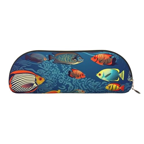 QGGHNISD Halbrunder Organizer mit Fischmuster, kompakte und tragbare Kosmetiktasche aus Leder mit Metallreißverschluss, Stifttasche, geeignet für Studenten oder Bürogebrauch von QGGHNISD
